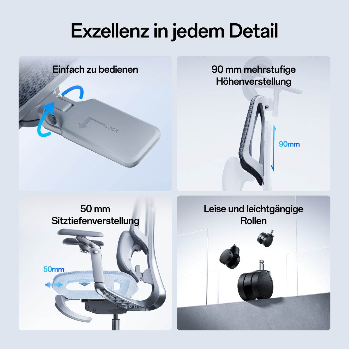 An explanatory product graphic showing a lumbar support cushion with labeled callouts for 40° side flip, 5° floating spring mechanism, multi-zone tension mesh, 60mm 6-step height adjustment, and 30mm adaptive slide. Text at the top reads, 'Automatically follows your every move for zero-gap back relief' and '3-Zone Adaptive Lumbar Support.~scene