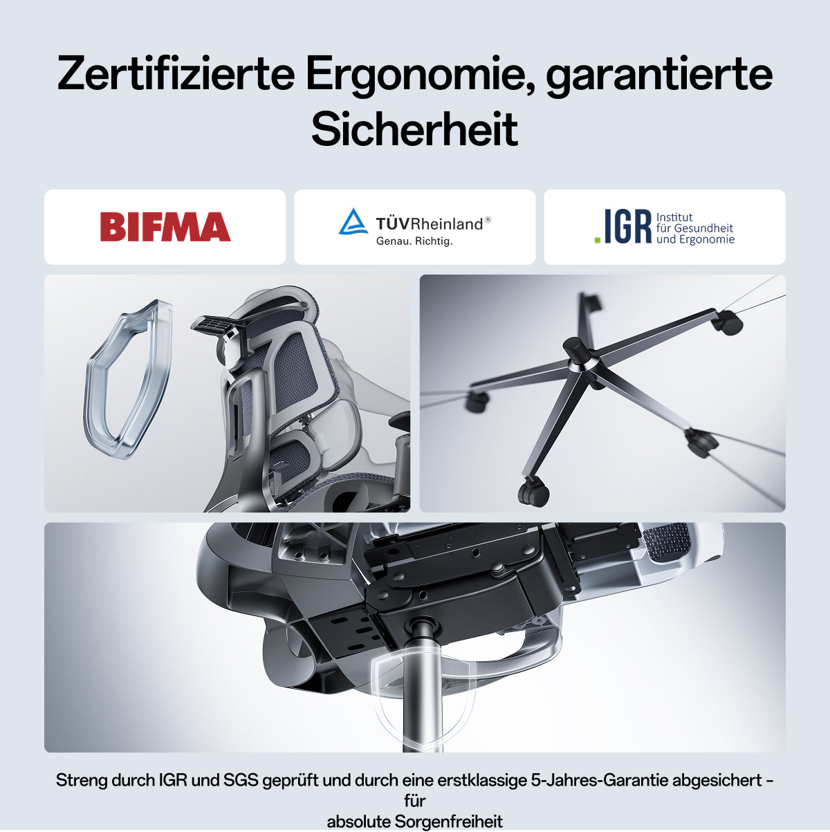 An explanatory product graphic showing a lumbar support cushion with labeled callouts for 40° side flip, 5° floating spring mechanism, multi-zone tension mesh, 60mm 6-step height adjustment, and 30mm adaptive slide. Text at the top reads, 'Automatically follows your every move for zero-gap back relief' and '3-Zone Adaptive Lumbar Support.~scene