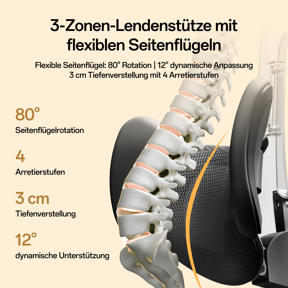Two people seated side by side on ergonomic office chairs against a beige background, with text at the top reading 'E3 Air 2026 Edition Ergonomic Office Chair' and a tagline about mechanical support and ergonomics.~scene