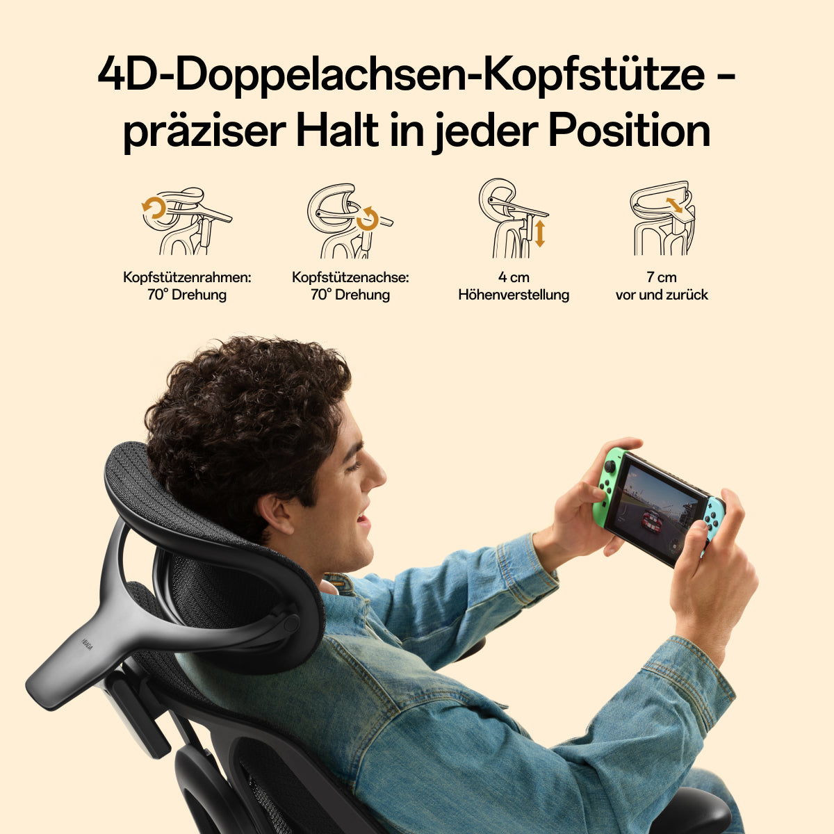 Two people seated side by side on ergonomic office chairs against a beige background, with text at the top reading 'E3 Air 2026 Edition Ergonomic Office Chair' and a tagline about mechanical support and ergonomics.~scene